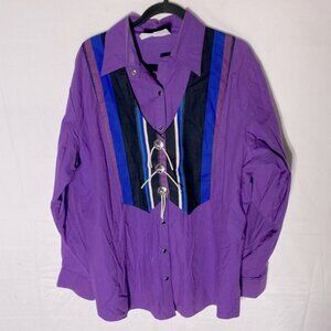 Vintage Korol Ranch Purple Black Long Slv Western Button Up Shirt W Faux Vest L